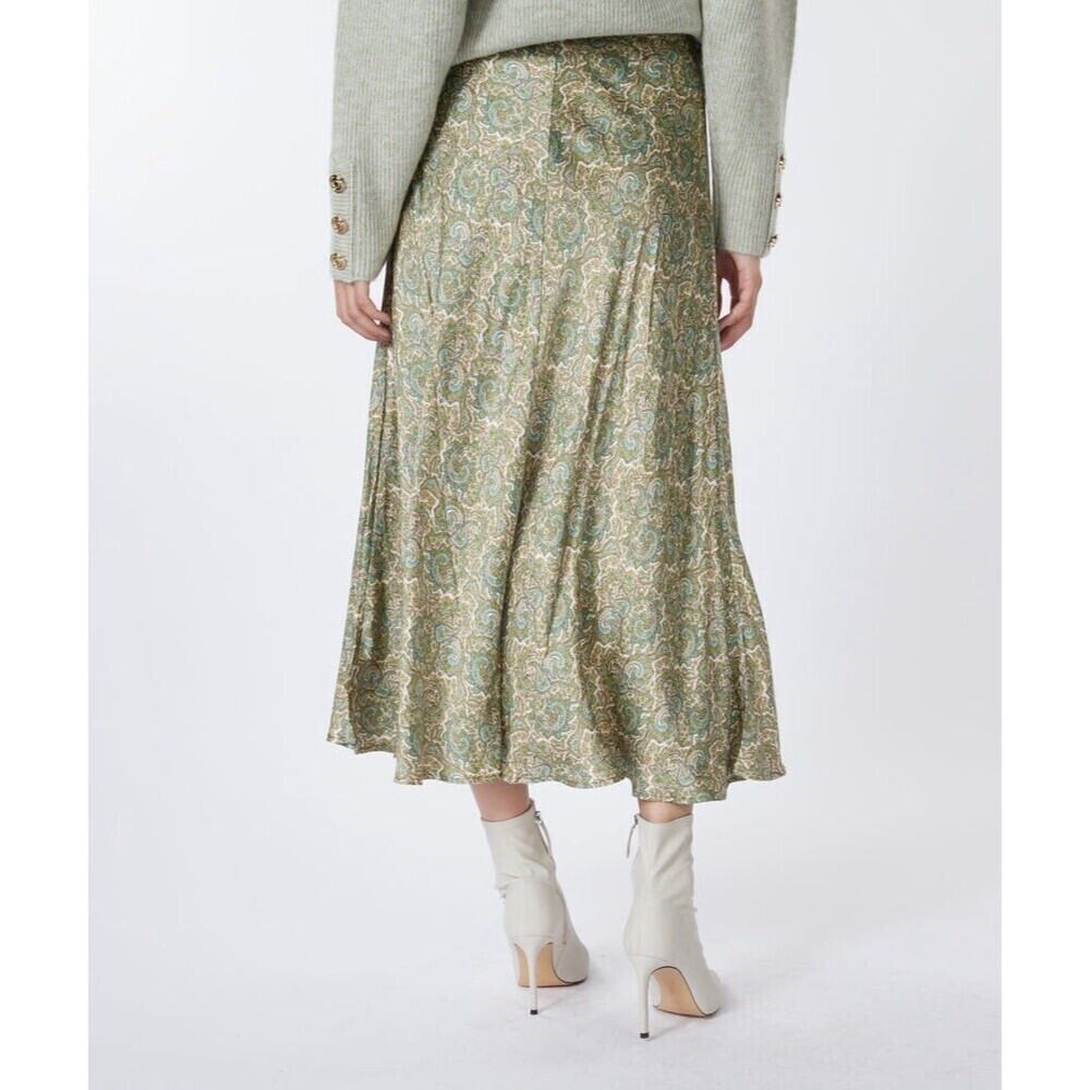 Zara Women's Medium Paisley Maxi Skirt Green Elastic Waist Flowy Boho Lagenlook - Picture 4 of 11